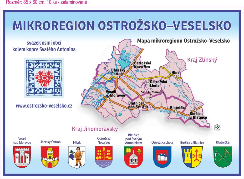 Mapa Mikroregionu Ostrožsko - Veselsko s členskými obci a jejich logy